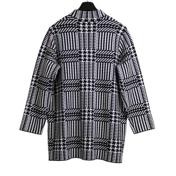 Anne Klein Black White Glen Plaid Knit Coat - Picture 2 of 16
